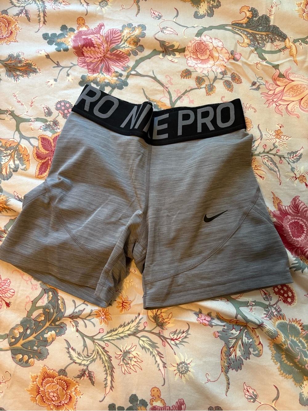 Nike Women's Grey Pro Compression Shorts with Black Waistband